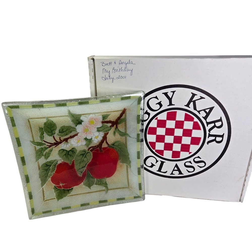 Peggy Kerr Fused Art Glass 10 Inch Apple Deep Square Plate Home Decor With Box